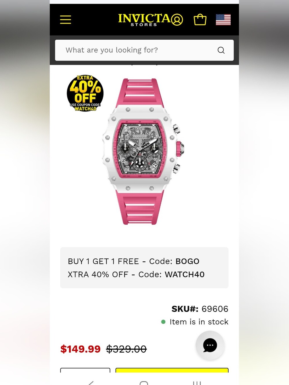 489. Invicta Racing Unisex Watch - 40mm, Pink (69606) - Picture 6 of 6